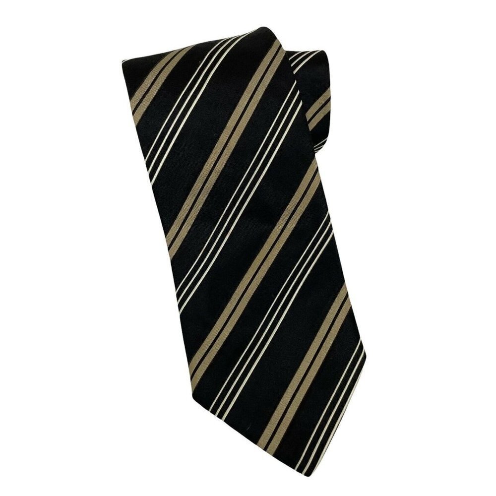 Boss Hugo Boss Silk Blend Black Taupe White Striped Necktie